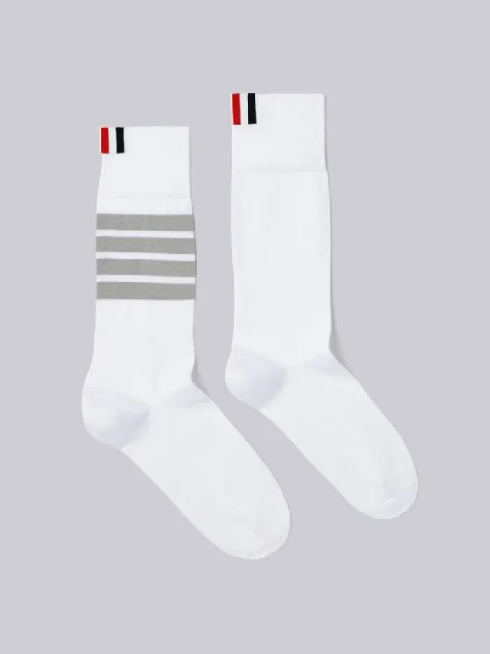 4bar Stripe Mid Calf Socks White Women Thom Browne Socks