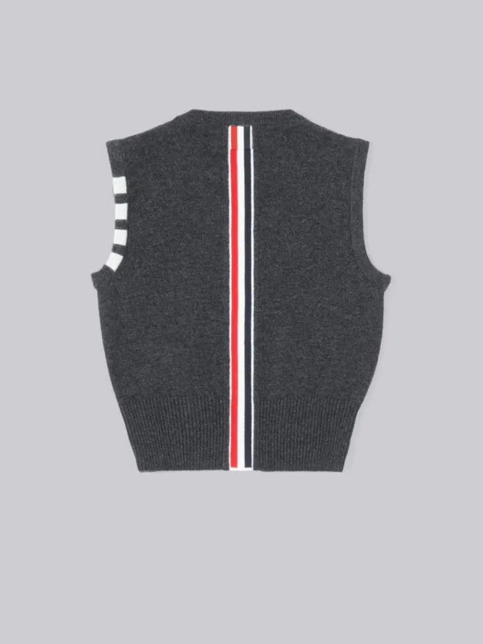 Cashmere Sleeveless Crewneck 4bar Pullover Vest Dark Grey GirlsBoys Thom Browne Knitwear Cashmere Sleeveless Crewneck 4bar Pullover Vest Dark Grey GirlsBoys Thom Browne Knitwear
