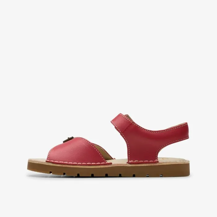 Clarks Playsun Kid Red Leather Flat Sandals Red Leather Kids Sandals