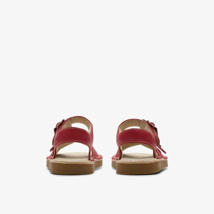 Clarks Playsun Kid Red Leather Flat Sandals Red Leather Kids Sandals