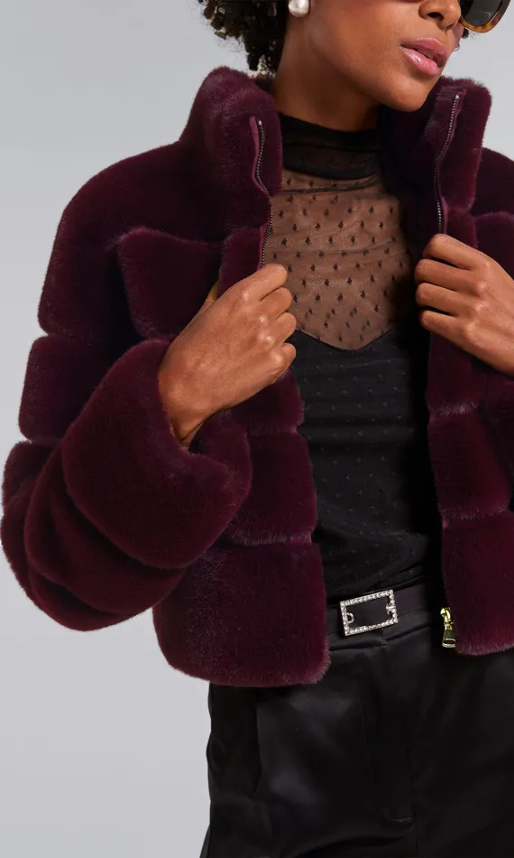 Generation Love Clothing Outerwear Women Tala Faux Fur Bomber Malbec