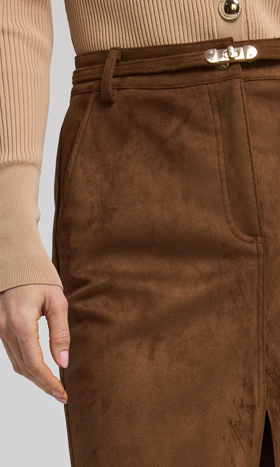 Generation Love Clothing Skirts Women Medina Belted Vegan Suede Skirt Caramel