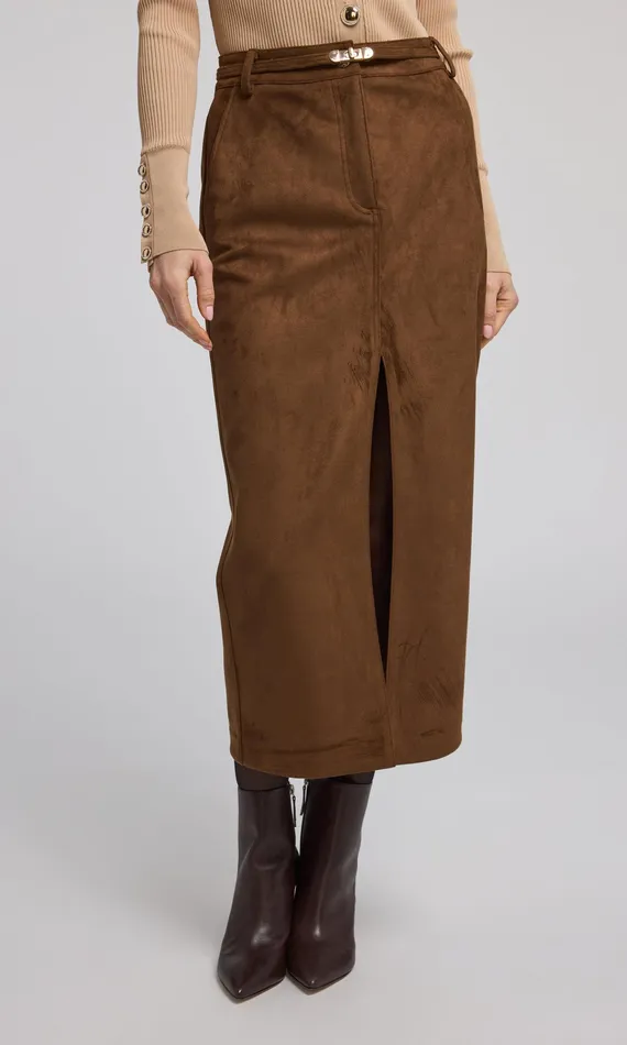 Generation Love Clothing Skirts Women Medina Belted Vegan Suede Skirt Caramel