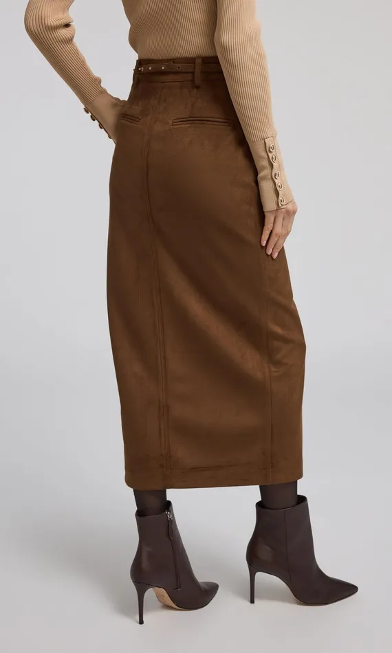 Generation Love Clothing Skirts Women Medina Belted Vegan Suede Skirt Caramel