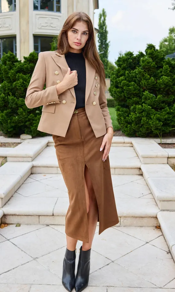Generation Love Clothing Skirts Women Medina Belted Vegan Suede Skirt Caramel