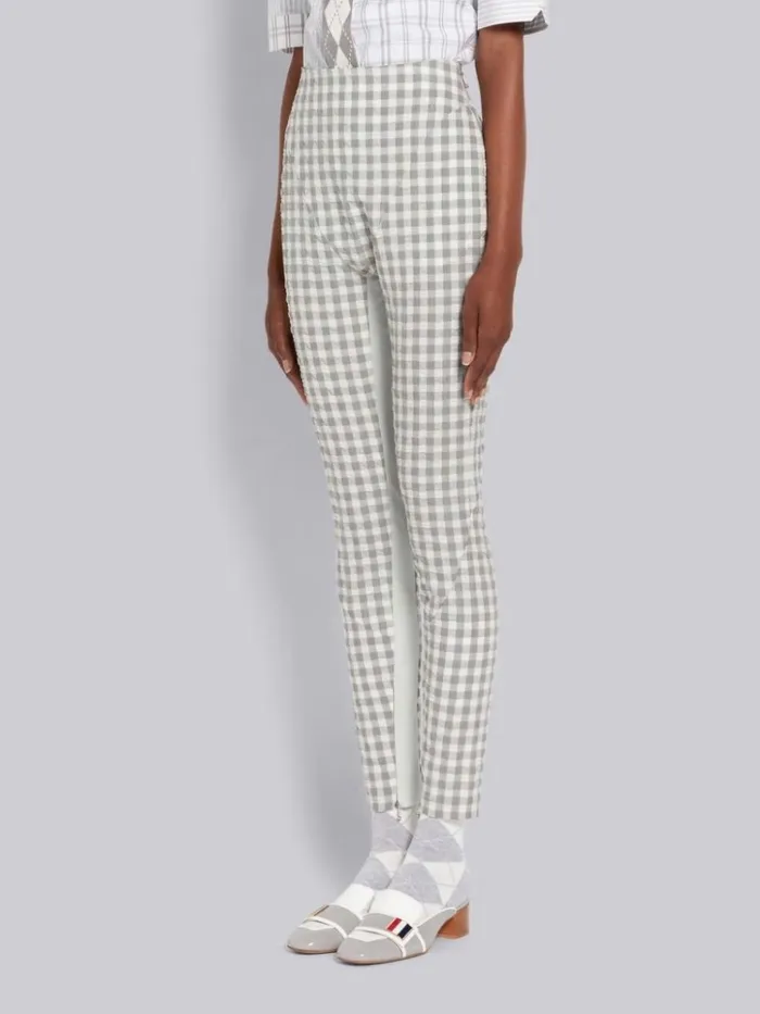 Gingham Wool Seersucker Articulated Legging Medium Grey Women Thom Browne Trousers