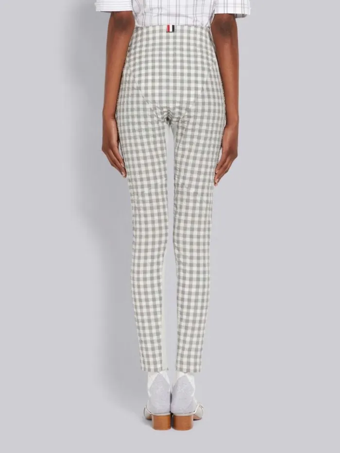 Gingham Wool Seersucker Articulated Legging Medium Grey Women Thom Browne Trousers