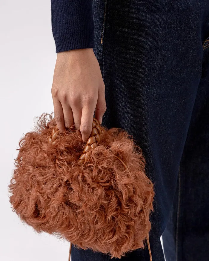 Hereu BOMBON LONG HAIR SHEARLING 8211 Small Plaitedhandle Crossbody Bag Women Crossbody Bags
