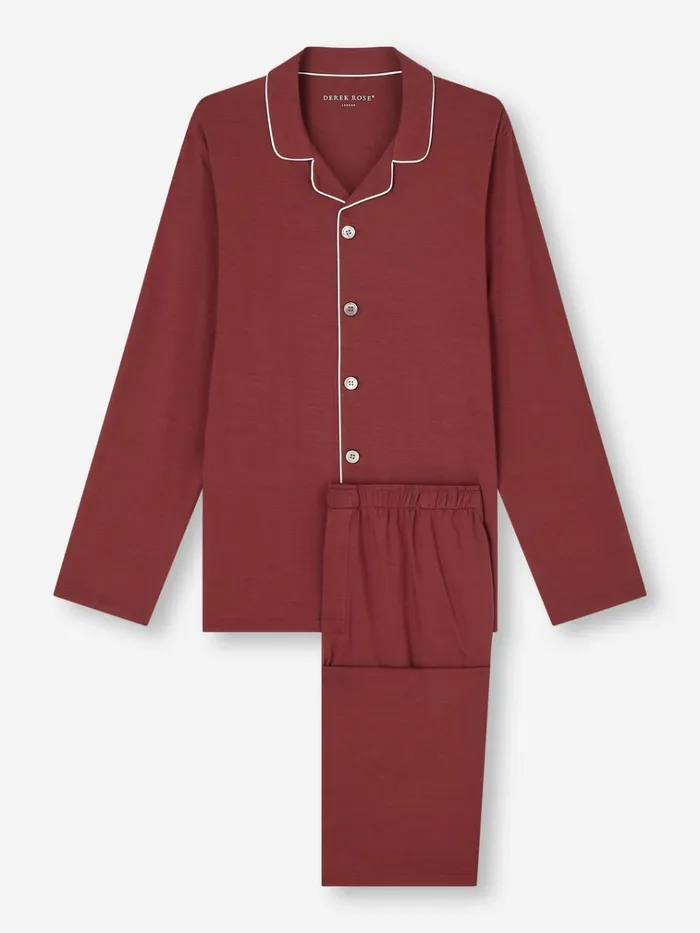 Jersey Pajamas Men Derek Rose Pajamas Basel Micro Modal Stretch Burgundy