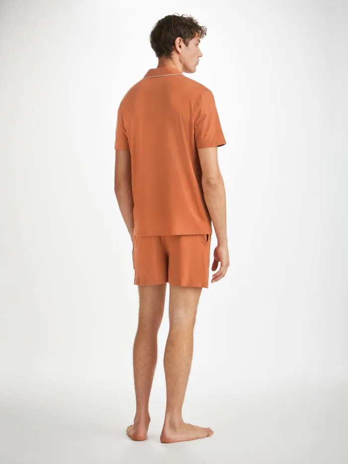 Jersey Pajamas Men Derek Rose Short Pajamas Basel Micro Modal Stretch Terracotta