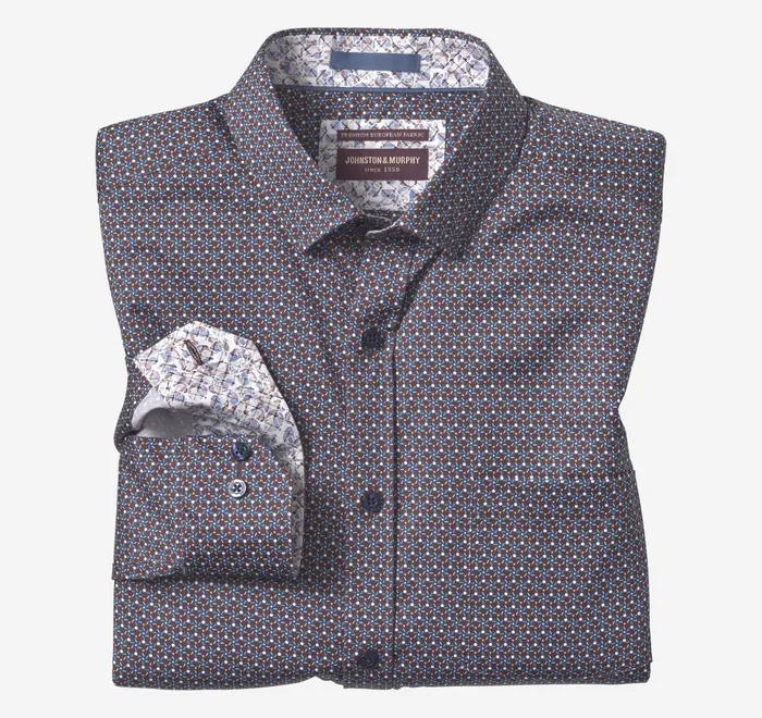 JohnstonandMurphy Shirts Printed Cotton Shirt Burgundy Hexagon Cluster 8211 Men JohnstonandMurphy Shirts Printed Cotton Shirt Burgundy Hexagon Cluster 8211 Men