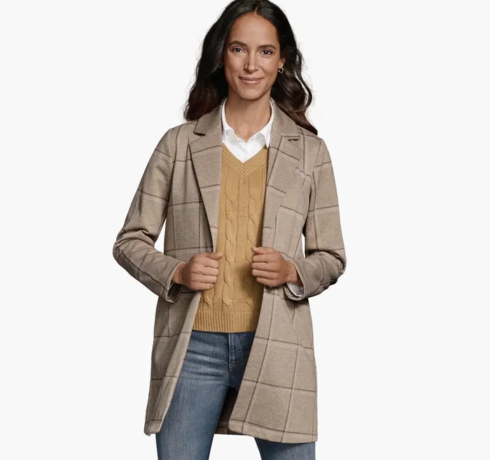 JohnstonandMurphy Shirts Sweaters and Blazers Windowpane Knit Blazer Tan 8211 Women JohnstonandMurphy Shirts Sweaters and Blazers Windowpane Knit Blazer Tan 8211 Women