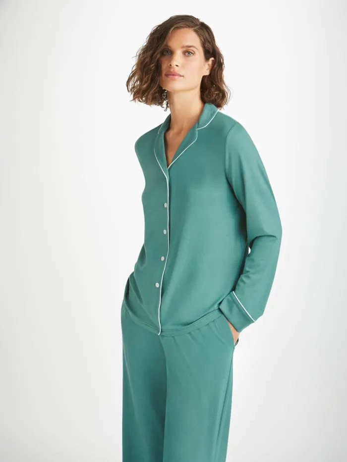 Long Pajamas Women Derek Rose Pajamas Lara Micro Modal Stretch Teal