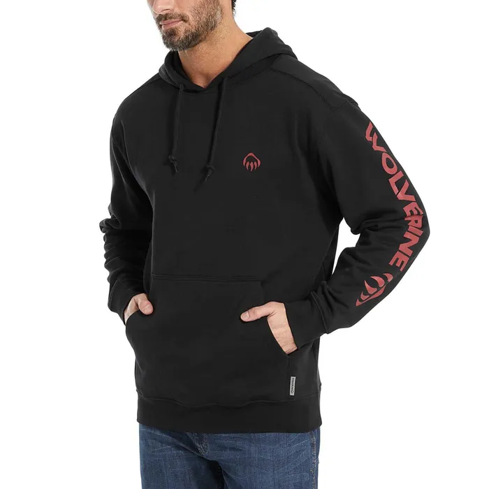 Men Graphic Hoody Sleeve Logo Black Wolverine Clothing