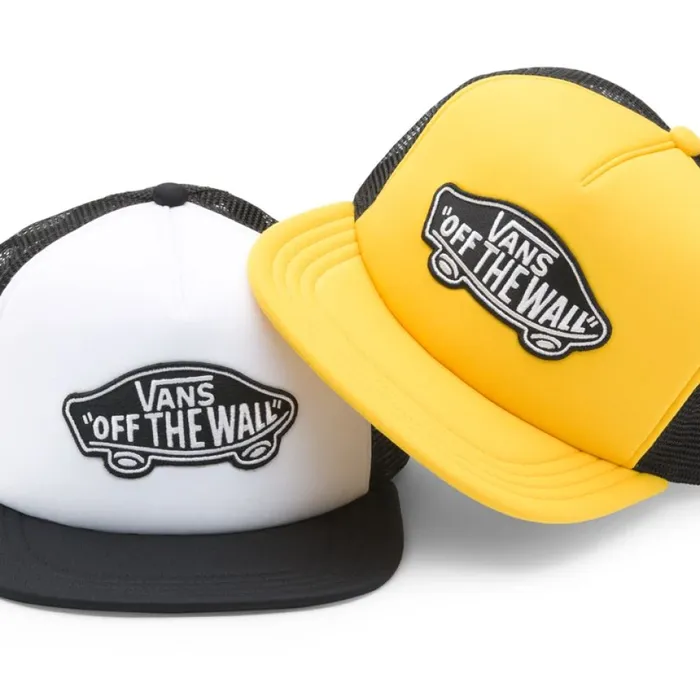 Men Hats and Beanies Vans Classic Patch Trucker Hat Lemon Chrome Men Hats and Beanies Vans Classic Patch Trucker Hat Lemon Chrome