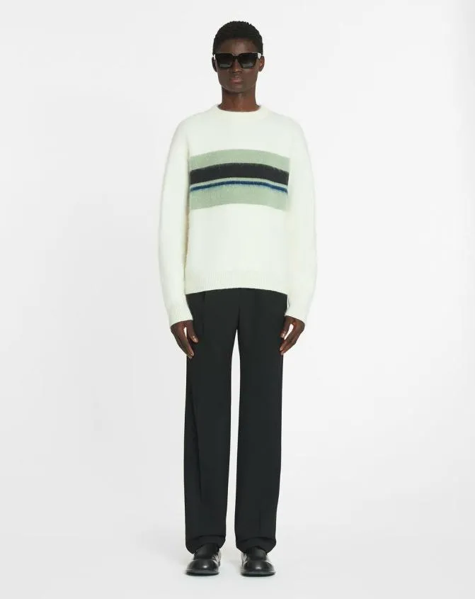 Men Knitwear and Sweatshirts Lanvin Striped Brushed Motherhair Sweater Ecruvert De Gris Men Knitwear and Sweatshirts Lanvin Striped Brushed Motherhair Sweater Ecruvert De Gris