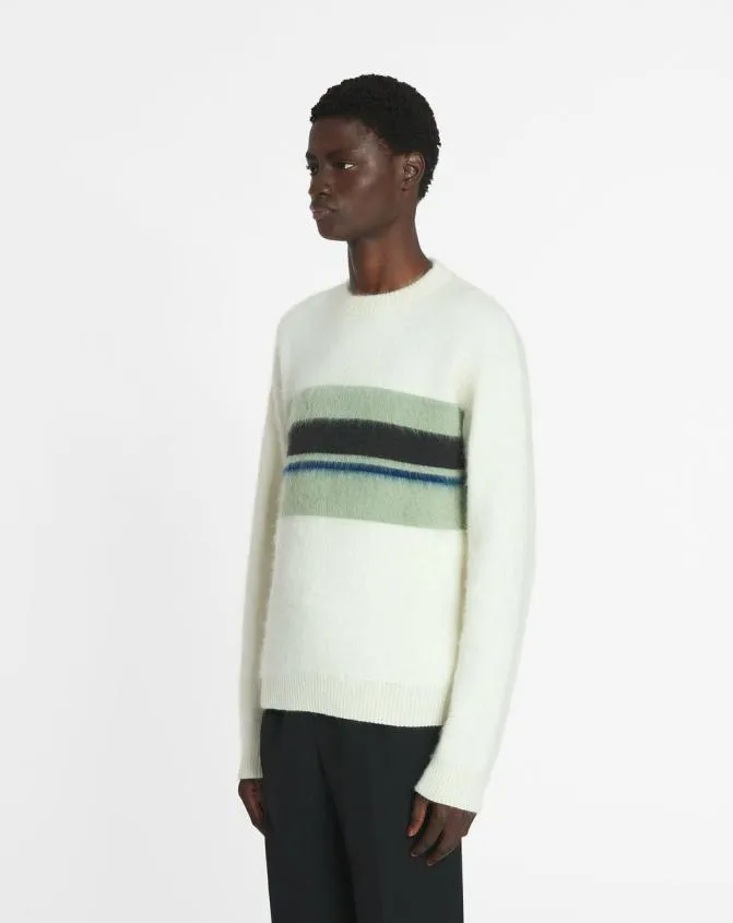 Men Knitwear and Sweatshirts Lanvin Striped Brushed Motherhair Sweater Ecruvert De Gris Men Knitwear and Sweatshirts Lanvin Striped Brushed Motherhair Sweater Ecruvert De Gris