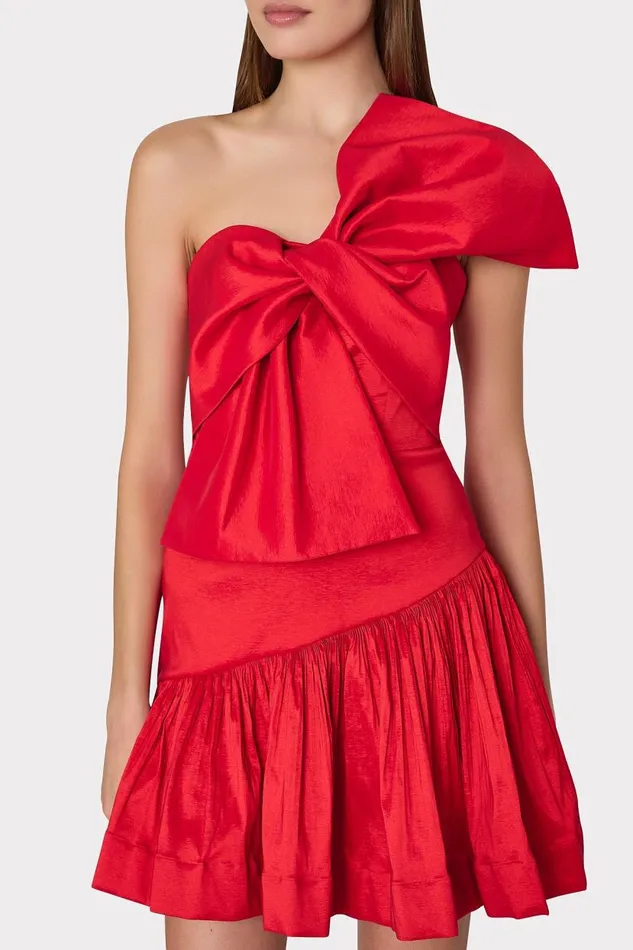 Milly Dresses Women Harley Bow Taffeta Mini Dress Red Milly Dresses Women Harley Bow Taffeta Mini Dress Red
