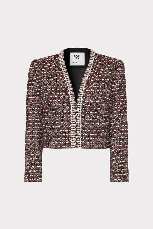 Milly Matching Sets Women Amaya Tweed Crystal Embellished Jacket Scarlet Multi Milly Matching Sets Women Amaya Tweed Crystal Embellished Jacket Scarlet Multi