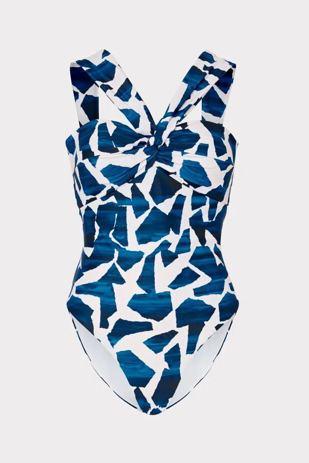 Milly Swim and Coverups Women Betsy Ocean Puzzle Bandeau One Piece Navy Multi