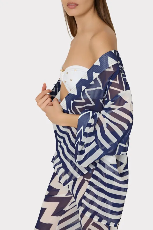Milly Swim and Coverups Women Patchwork Chevron Top Bluewhite Milly Swim and Coverups Women Patchwork Chevron Top Bluewhite
