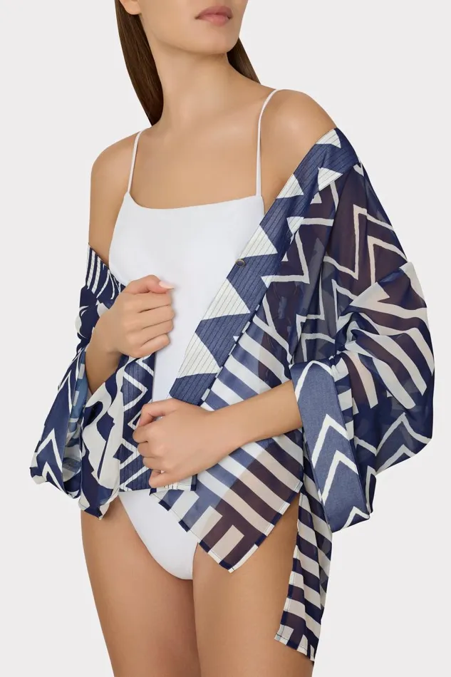 Milly Swim and Coverups Women Patchwork Chevron Top Bluewhite Milly Swim and Coverups Women Patchwork Chevron Top Bluewhite