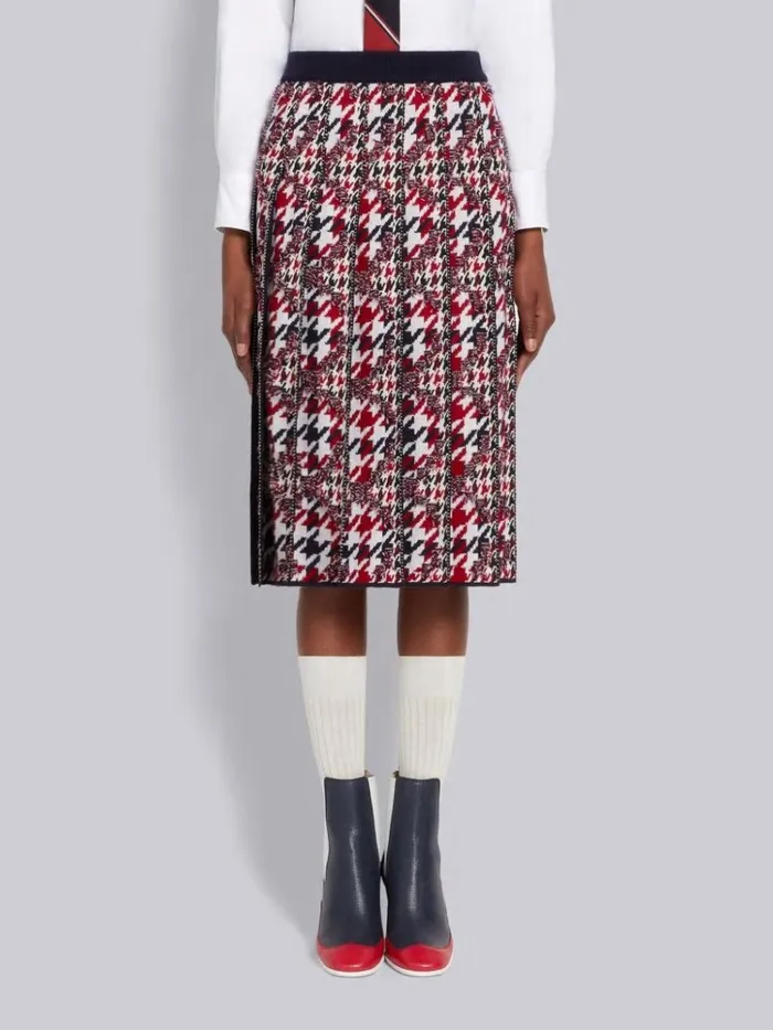 Multicolor Frayed Houndstooth Wool Cotton Jacquard Pleated Belowtheknee Skirt Rwbwht Women Thom Browne Skirts Multicolor Frayed Houndstooth Wool Cotton Jacquard Pleated Belowtheknee Skirt Rwbwht Women Thom Browne Skirts