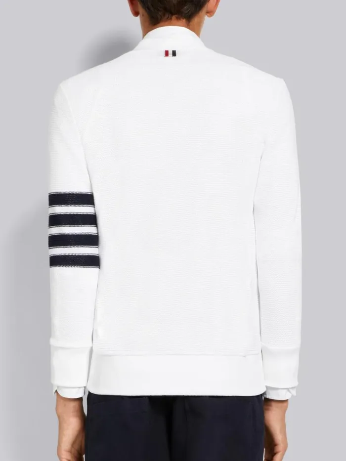 Open Raschel Stitch 4bar Vneck Cardigan White Men Thom Browne Knitwear
