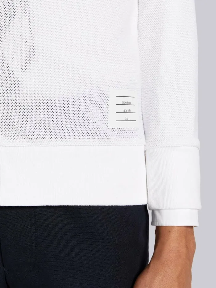 Open Raschel Stitch 4bar Vneck Cardigan White Men Thom Browne Knitwear