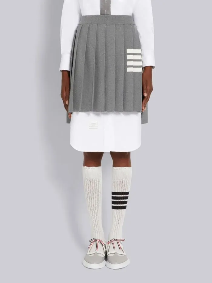 Pique Stitch Cotton 4bar Dropped Back Pleated Mini Skirt Light Grey Women Thom Browne Skirts Pique Stitch Cotton 4bar Dropped Back Pleated Mini Skirt Light Grey Women Thom Browne Skirts