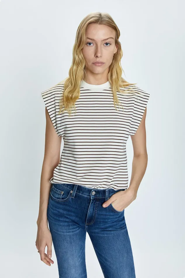 Pistola Denim Tees and Tanks Women Marina Tee 8211 Chestnut Stripe
