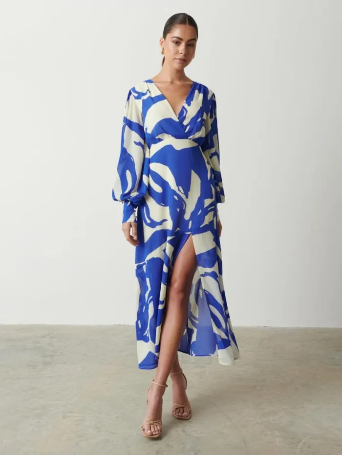 Pretty Lavish Dresses Lilianna Backless Balloon Sleeve Printed Dress Blue Abstract 8211 Women Pretty Lavish Dresses Lilianna Backless Balloon Sleeve Printed Dress Blue Abstract 8211 Women