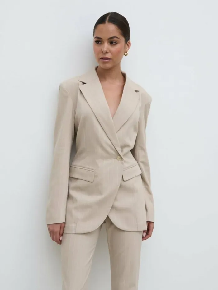 Pretty Lavish Outerwear Jaycie Cinched Waist Pinstripe Blazer Beige 8211 Women Pretty Lavish Outerwear Jaycie Cinched Waist Pinstripe Blazer Beige 8211 Women