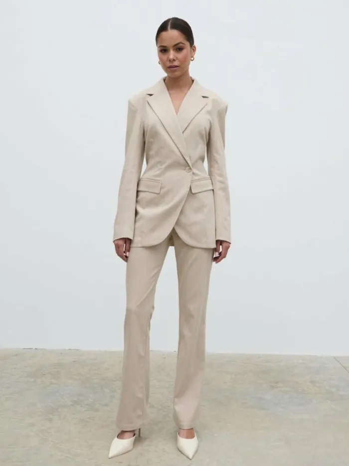 Pretty Lavish Outerwear Jaycie Cinched Waist Pinstripe Blazer Beige 8211 Women