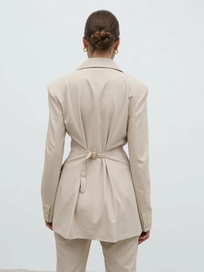 Pretty Lavish Outerwear Jaycie Cinched Waist Pinstripe Blazer Beige 8211 Women