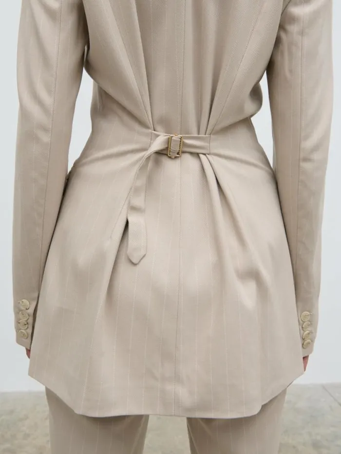 Pretty Lavish Outerwear Jaycie Cinched Waist Pinstripe Blazer Beige 8211 Women