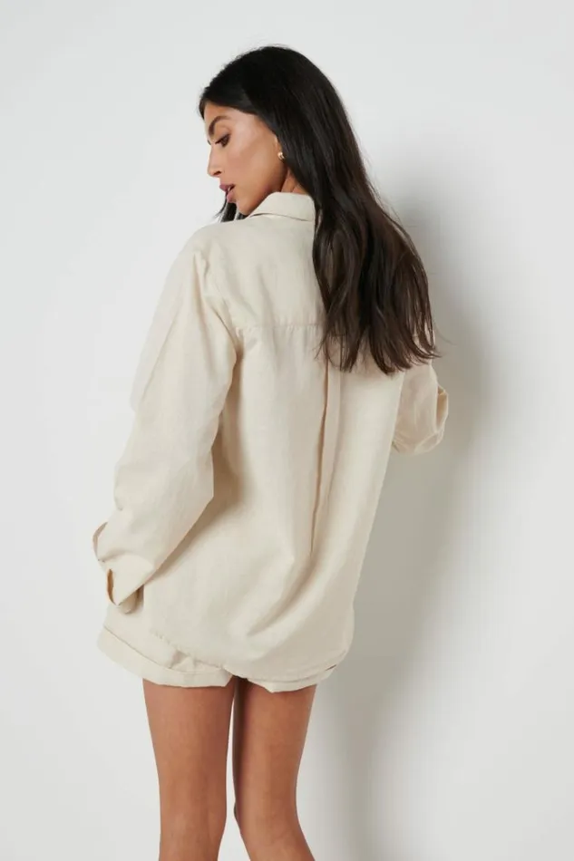 Pretty Lavish Tops Belle Boxy Linen Shirt Beige 8211 Women