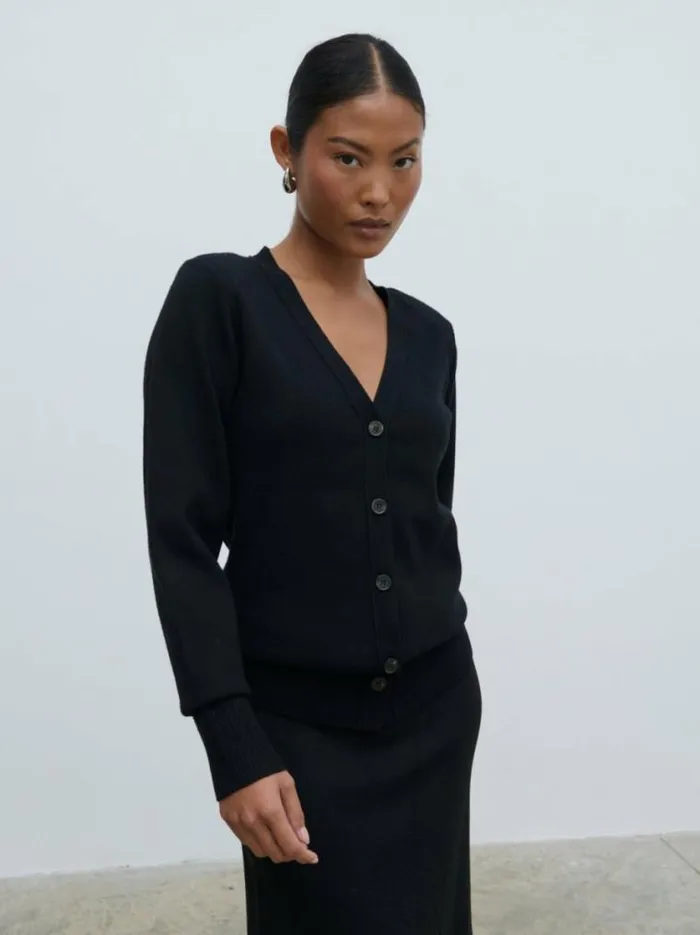 Pretty Lavish Tops Justine Rib Knit Cardigan Black 8211 Women