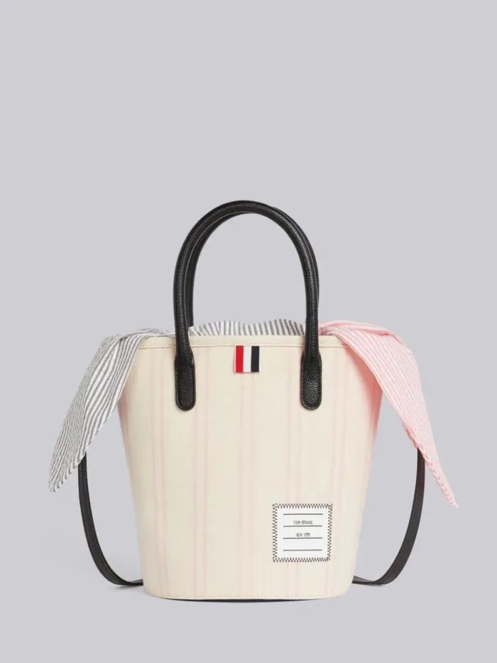 Striped Cotton Canvas Shoulder Strap Mini Bucket Bag With Interior Pouch Light Pink Women Thom Browne Handbags and Totes Striped Cotton Canvas Shoulder Strap Mini Bucket Bag With Interior Pouch Light Pink Women Thom Browne Handbags and Totes