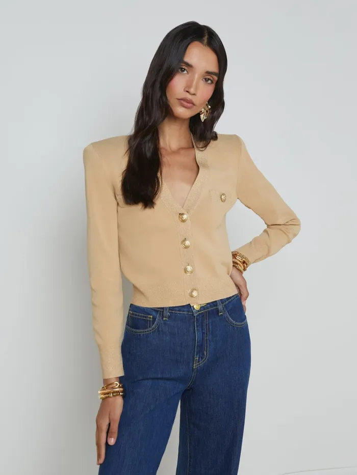 Taya VNeck Cardigan Lattegold Women L039Agence Knitwear