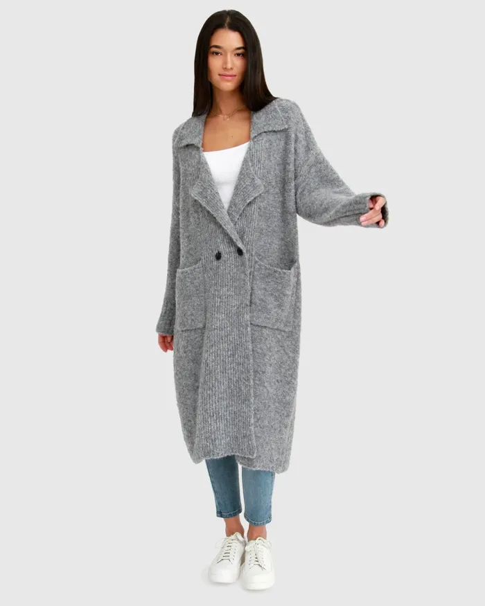 Tops Women Born To Run Sustainable Sweater Coat 8211 Grey Belle and Bloom