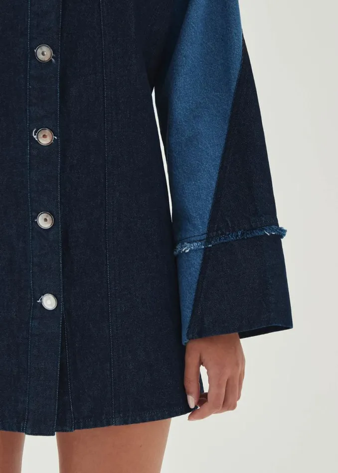 Veden Bicolor Indigo Denim Dress Women ALOHAS Dresses