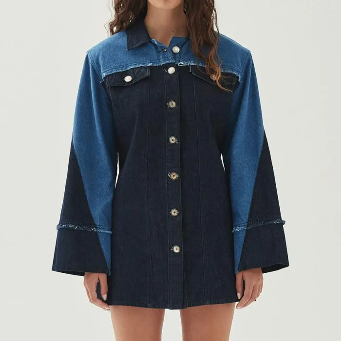 Veden Bicolor Indigo Denim Dress Women ALOHAS Dresses