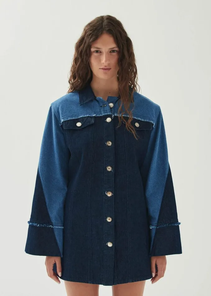 Veden Bicolor Indigo Denim Dress Women ALOHAS Dresses