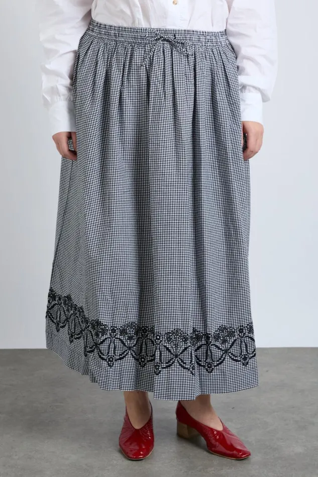 Women Bottoms Damson Madder Keeley Midi Skirt 8211 Black Gingham