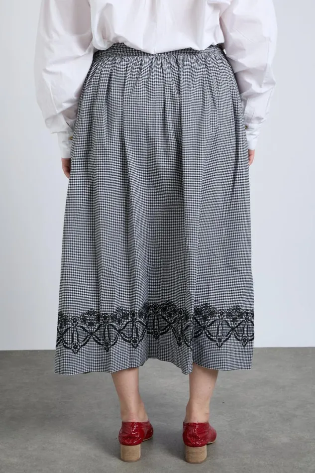 Women Bottoms Damson Madder Keeley Midi Skirt 8211 Black Gingham