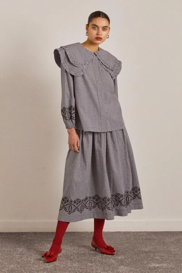 Women Bottoms Damson Madder Keeley Midi Skirt 8211 Black Gingham