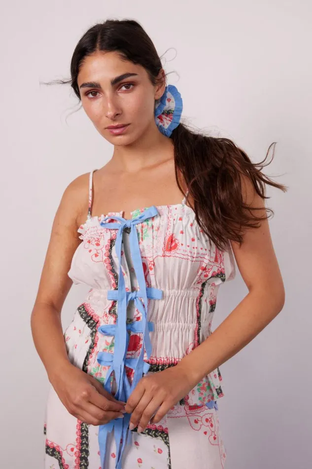 Women Coords Damson Madder Suki Ruched Top 8211 Hanky Hearts Print