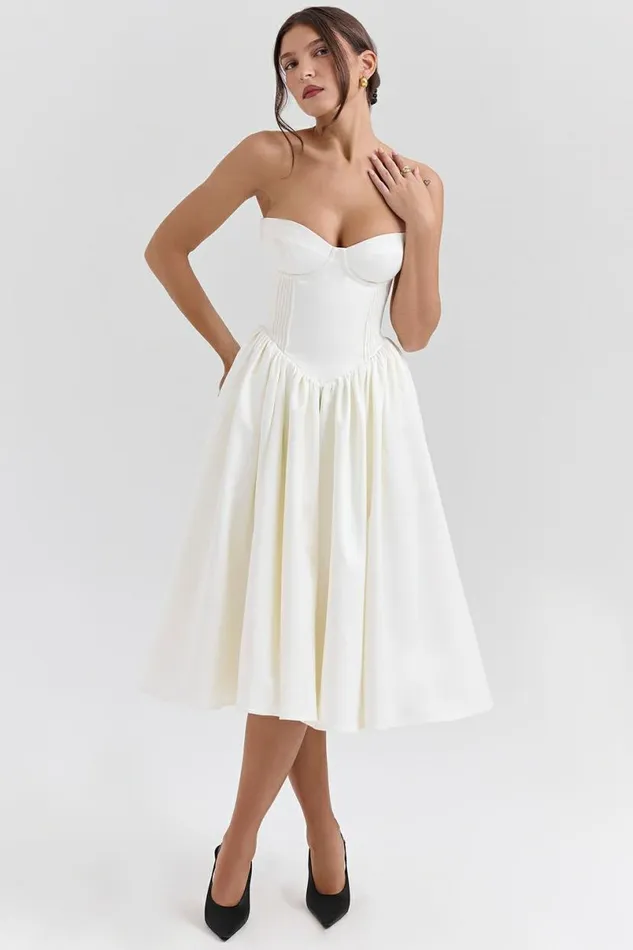 Women Coco Vintage Ivory Satin Midi Dress House Of CB Dresses Women Coco Vintage Ivory Satin Midi Dress House Of CB Dresses