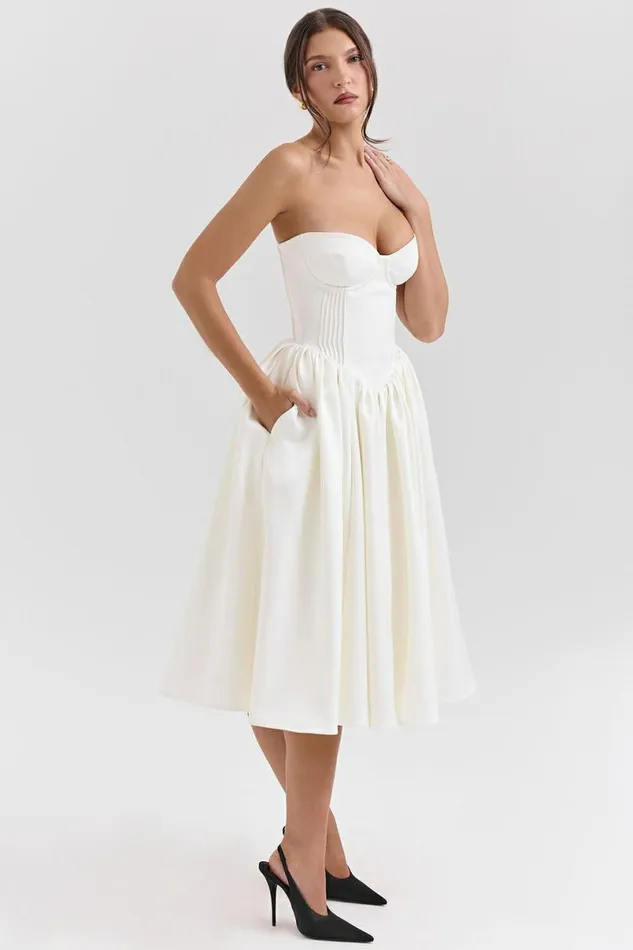 Women Coco Vintage Ivory Satin Midi Dress House Of CB Dresses Women Coco Vintage Ivory Satin Midi Dress House Of CB Dresses